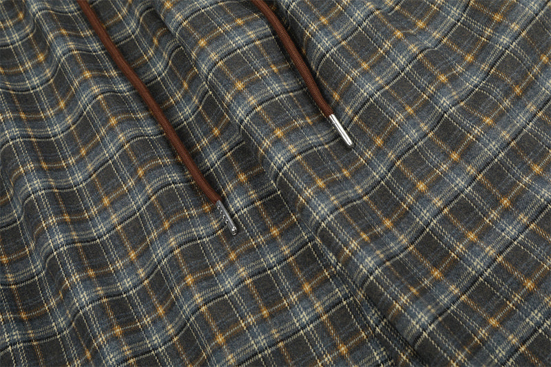 Vintage Plaid Wide-Leg Pants – Oversized Baggy Trousers with Elastic Waist