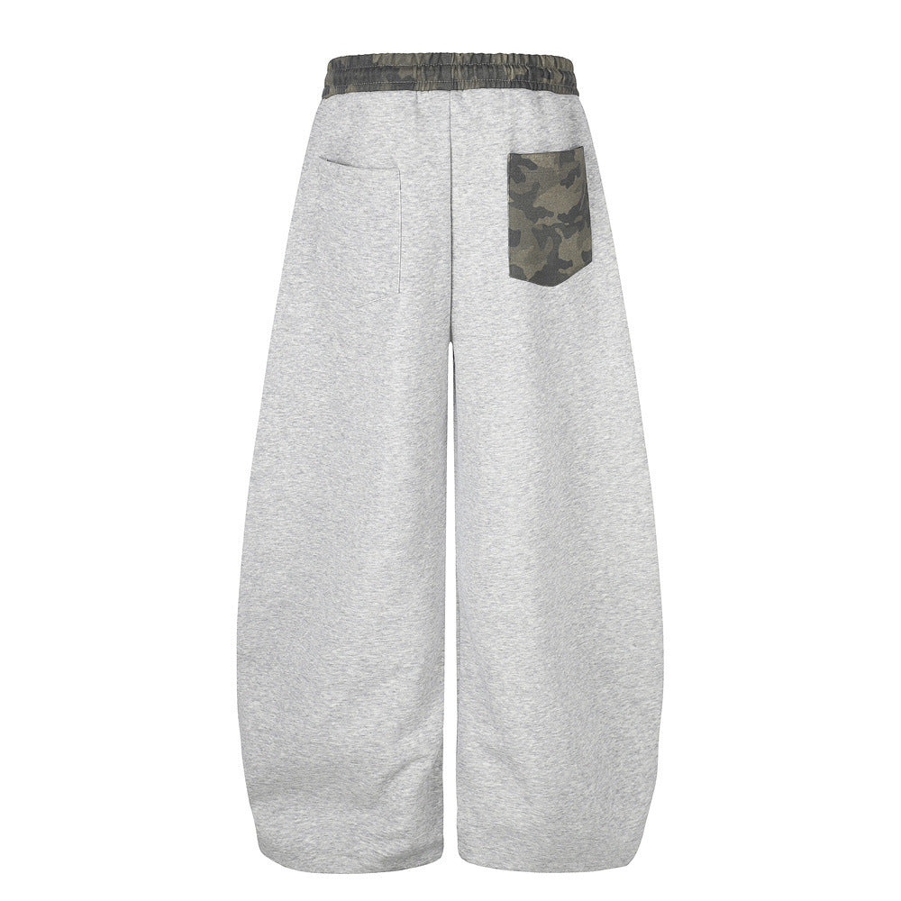 Wide-Leg Sweatpants with Camo Waistband & Star Patch – Men's Oversized