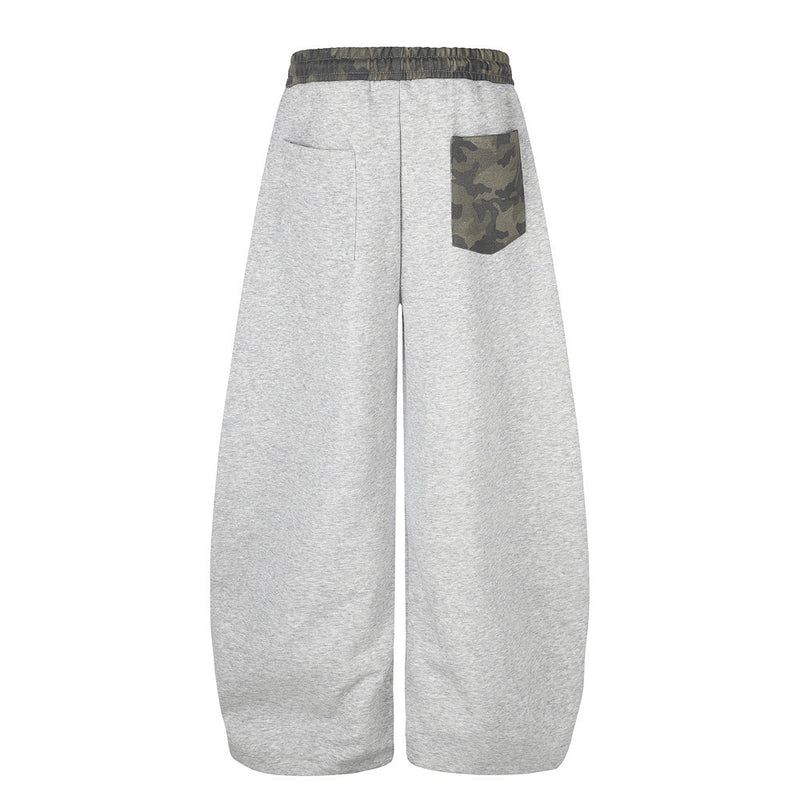 Wide-Leg Sweatpants with Camo Waistband & Star Patch – Men's Oversized