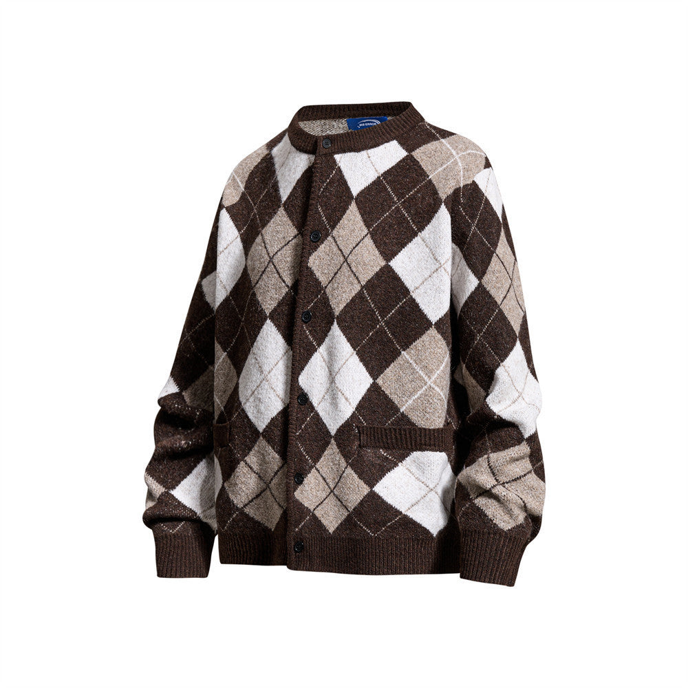 Gilet homme en maille argyle – Coupe oversize boutonnée