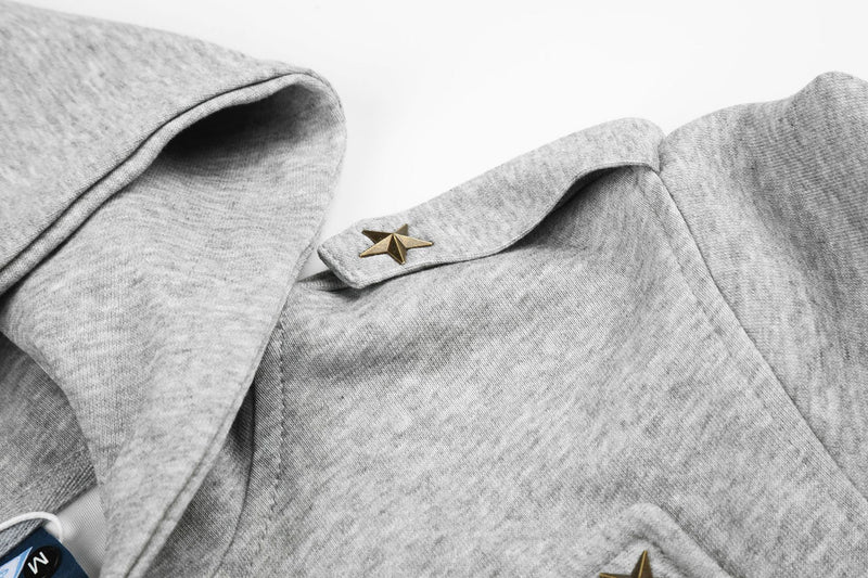 Military-Style Zip-Up Hoodie Jacket with Star Studs & Camo Print