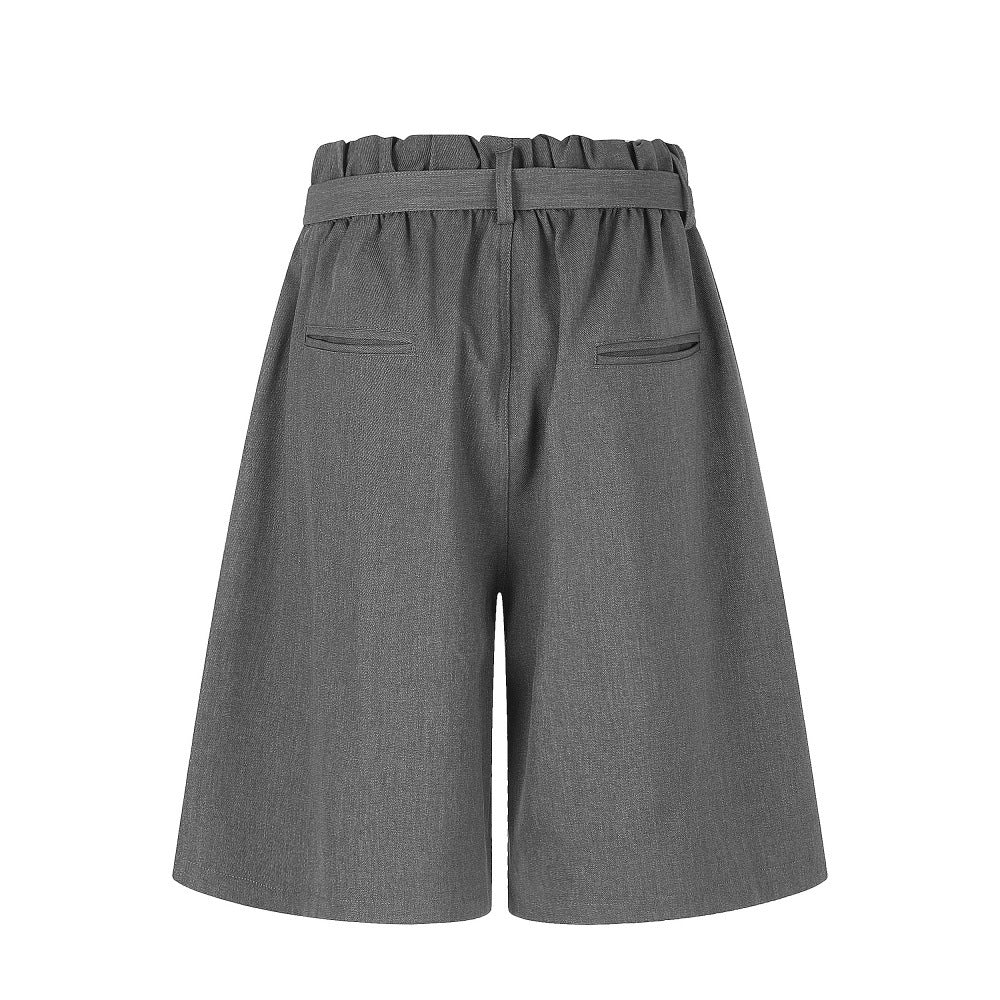 Wide-Leg Tailored Shorts with Belt – High Waist Pleated Bermuda