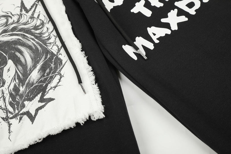 Pantalon de survêtement à jambes larges avec écusson licorne et imprimé graffiti – Streetwear noir