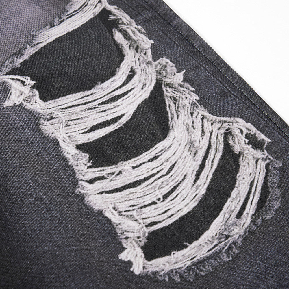 Wide-Leg Distressed Jeans with Faux Double Waistband & Star Detail