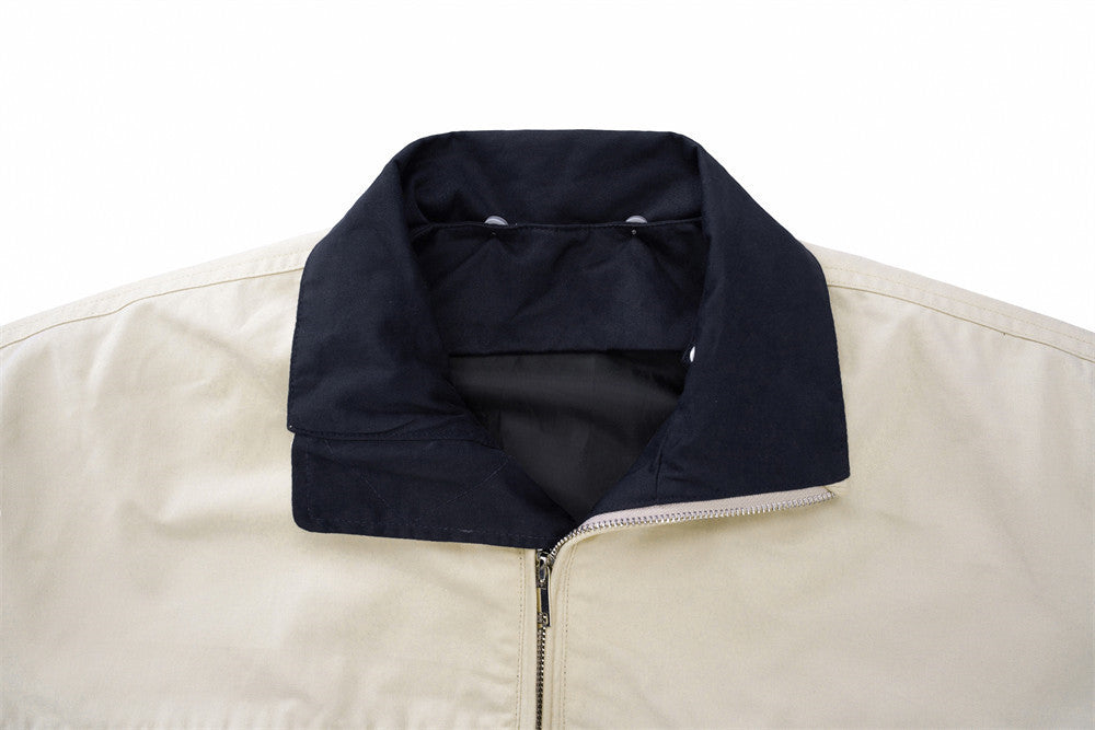 Colorblock Zip-Up Men's Casual Jacket – Two-Tone Contrast Panel
