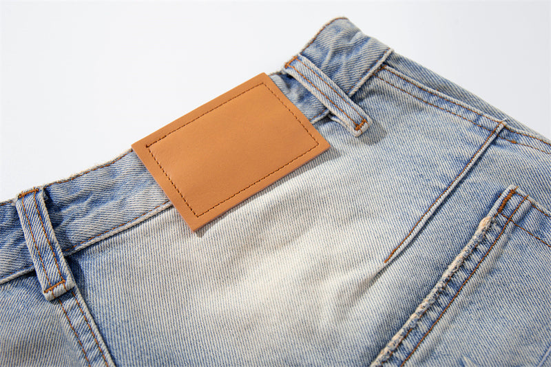 Star Embroidery Wide-Leg Jeans – Vintage Washed Baggy Denim
