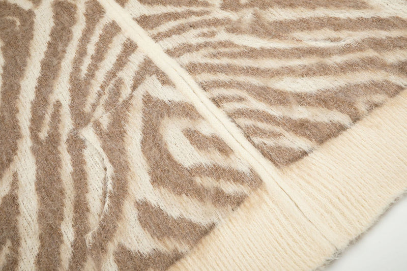 Zebra Print Fuzzy Knit Zip-Up Hoodie