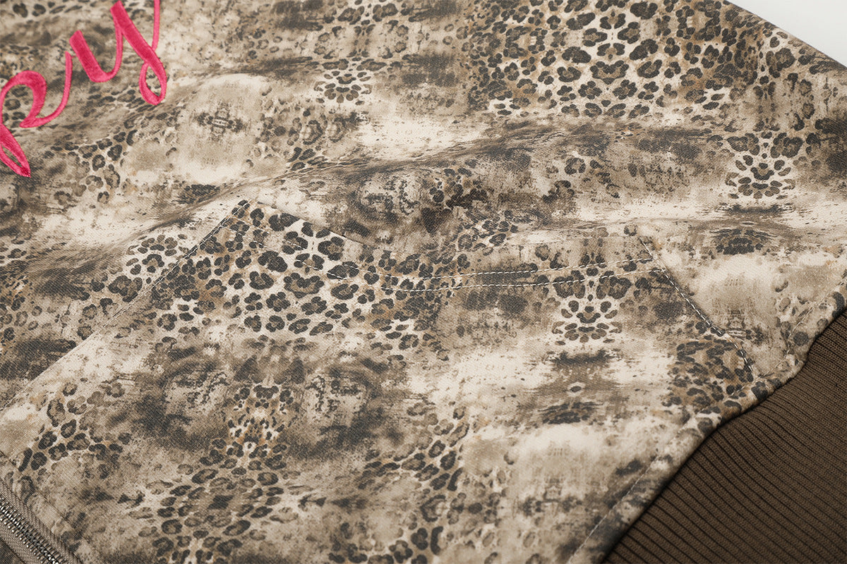 Hoodie mit Reißverschluss, Leopardenprint und Drei-Streifen-Detail