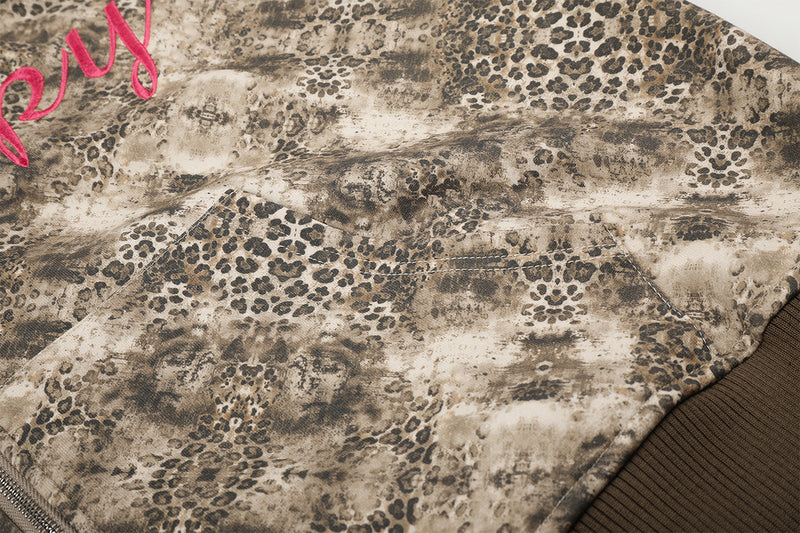 Hoodie mit Reißverschluss, Leopardenprint und Drei-Streifen-Detail