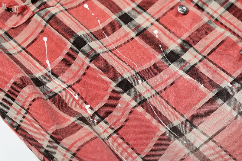 Camisa de franela de cuadros para mujer – Camisa oversize roja lavada y desgastada con botones