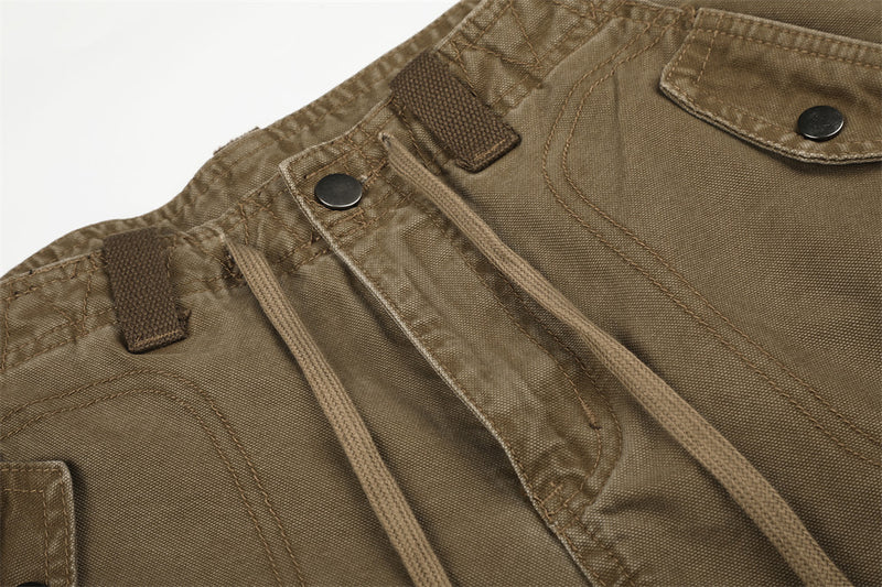 Baggy Cargo Pants Men Wide-Leg Multi-Pocket Washed Streetwear Trousers