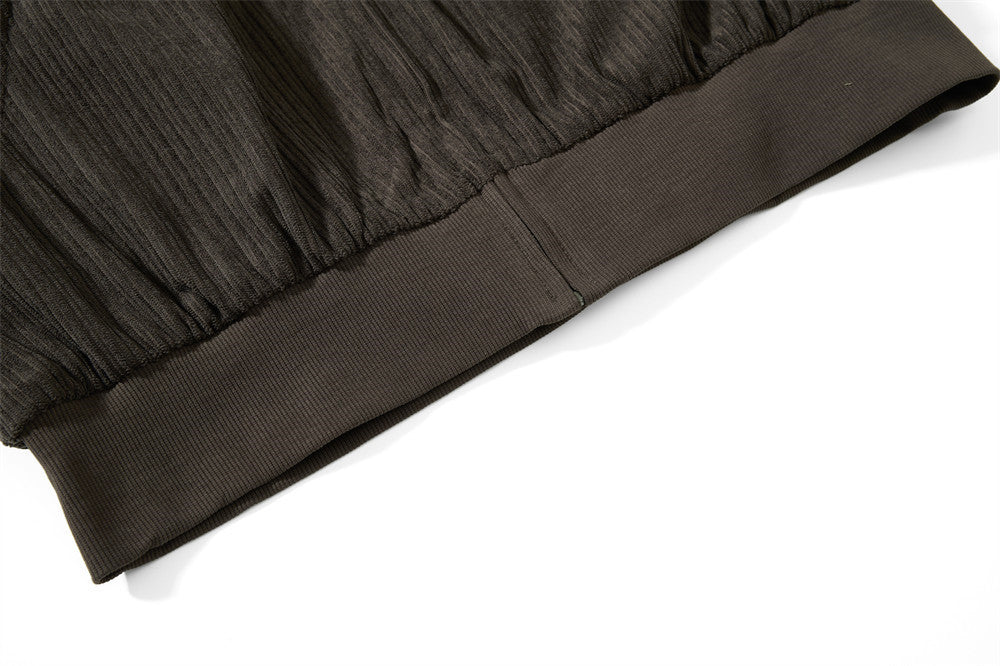 Chaqueta corta con cremallera y cuello alto - Corte holgado y textura de canalé
