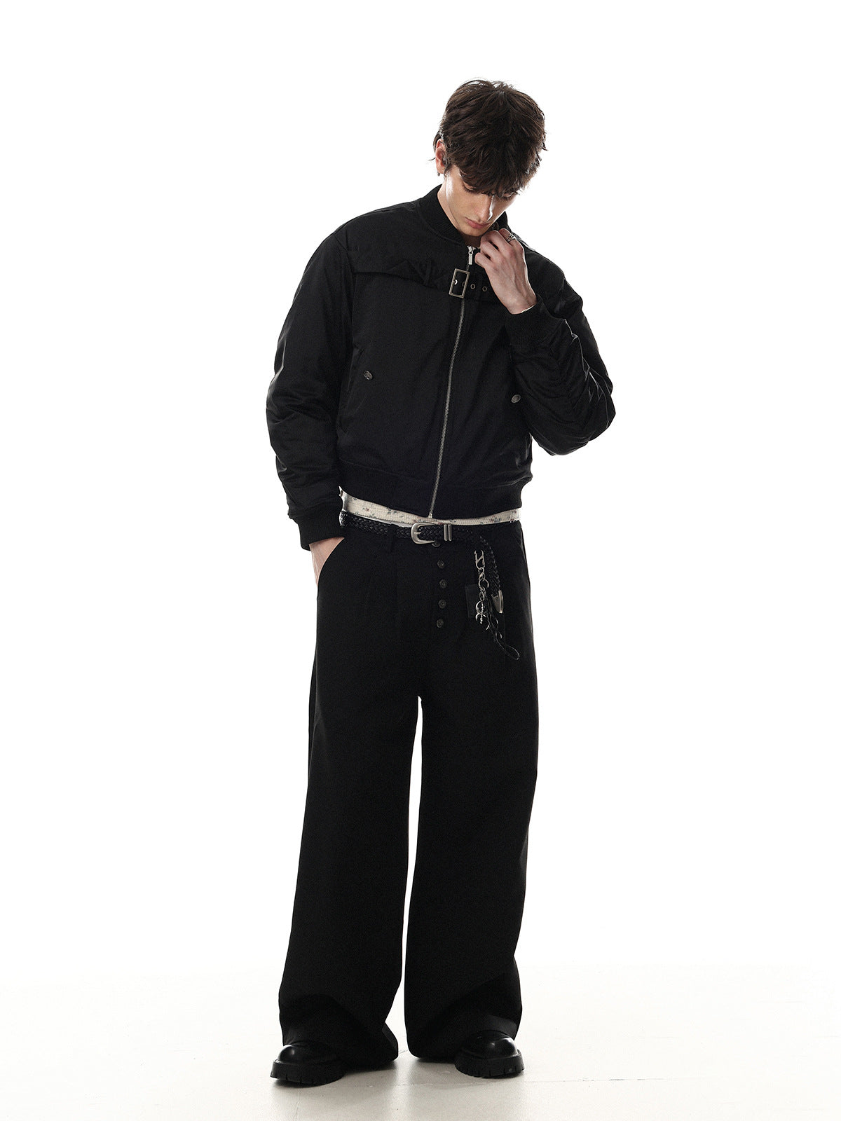 Padded Bomber Jacket with Chest Buckle Strap – Men's Oversized Flight Jacket