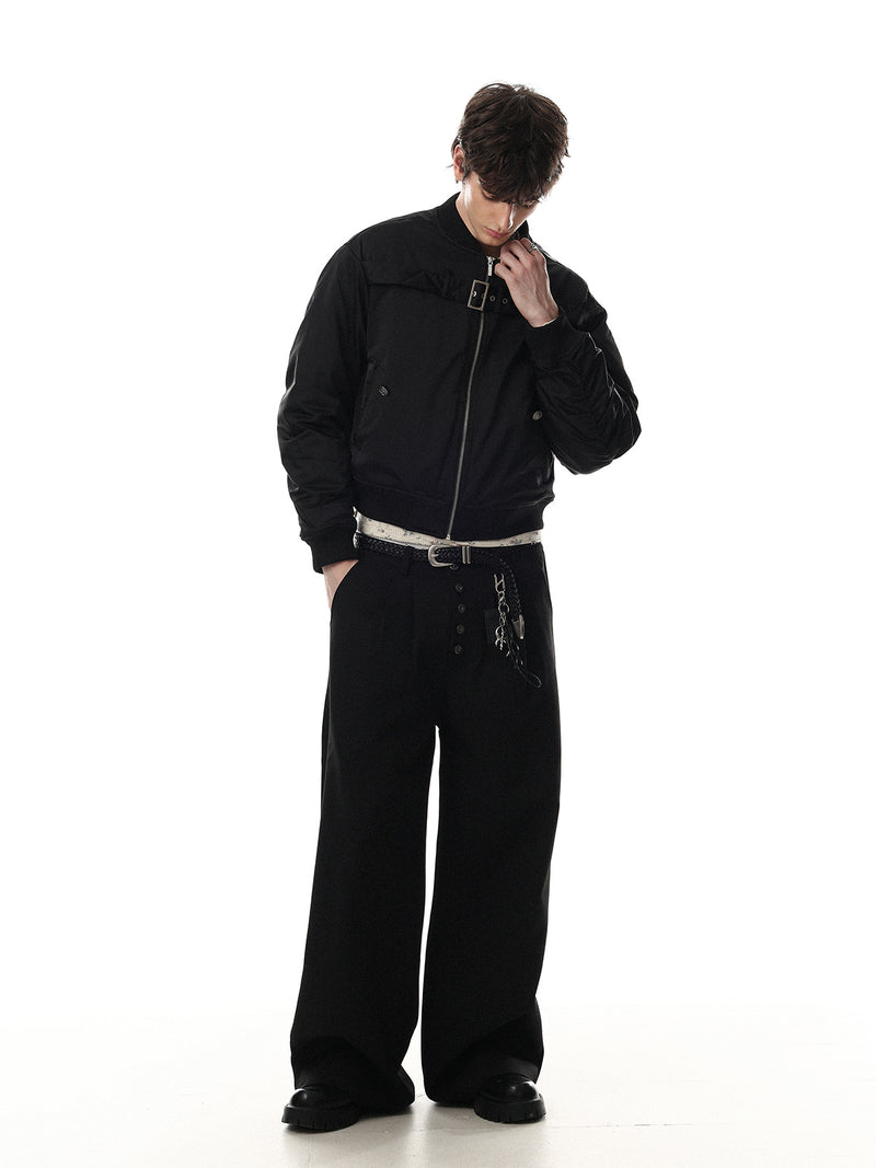 Padded Bomber Jacket with Chest Buckle Strap – Men's Oversized Flight Jacket