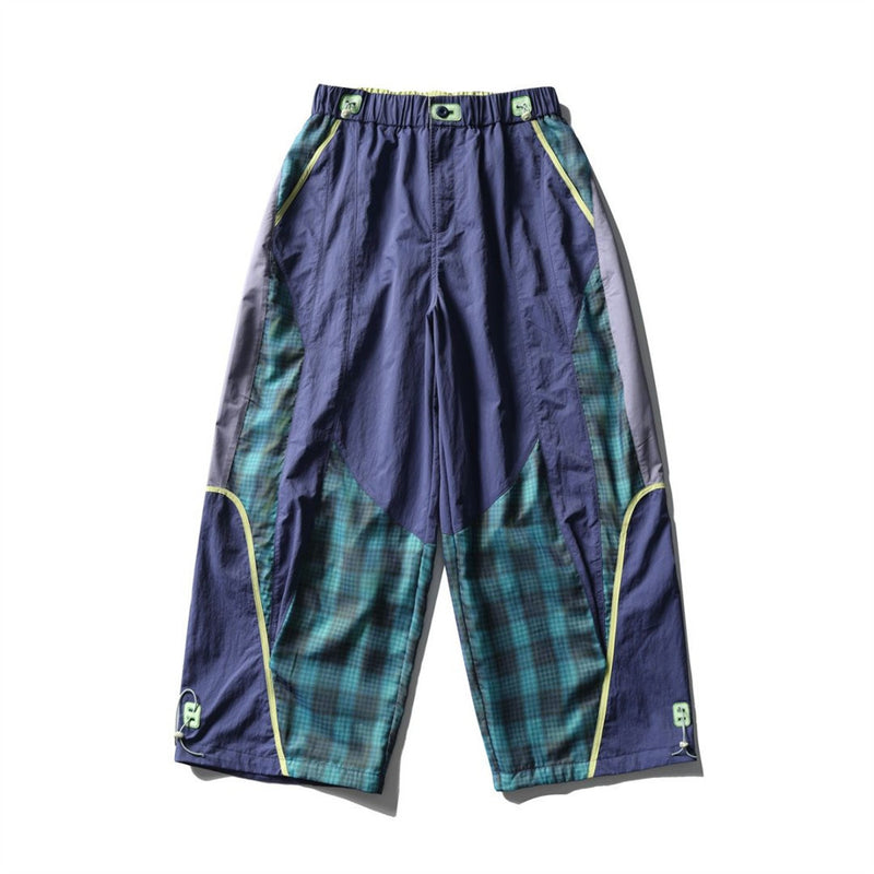Men's Plaid Patchwork Baggy Pants – Windproof Water-Resistant Drawstring Ankle