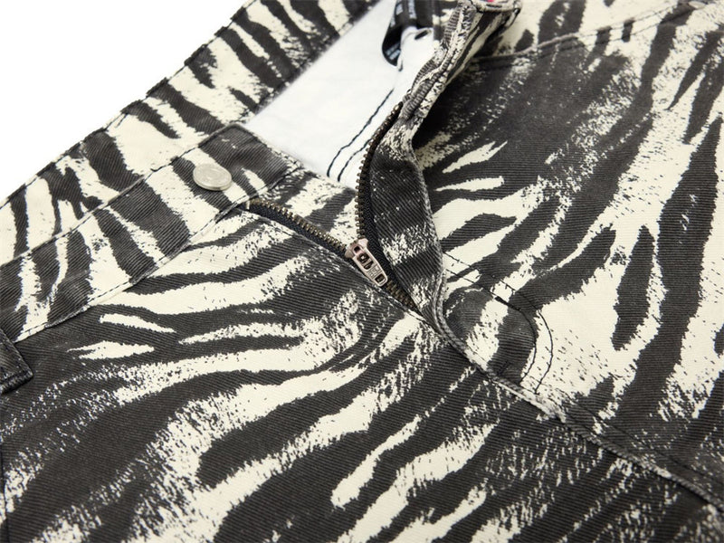 Zebra Print Wide-Leg Jeans – Men's Straight Fit Punk Street Style Denim Pants