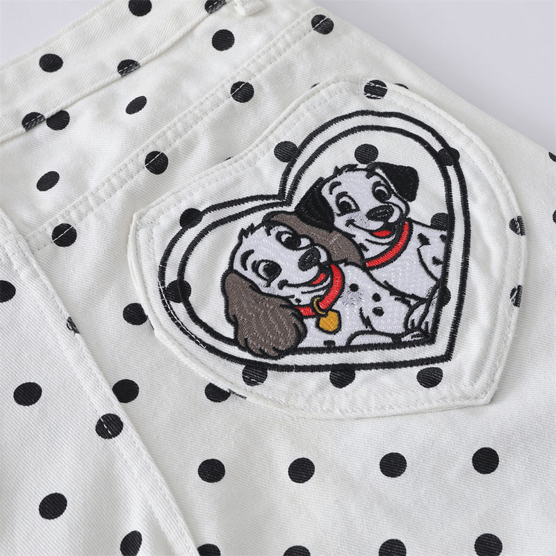 Pantalon baggy wide-leg à pois avec broderies cartoon dalmatien