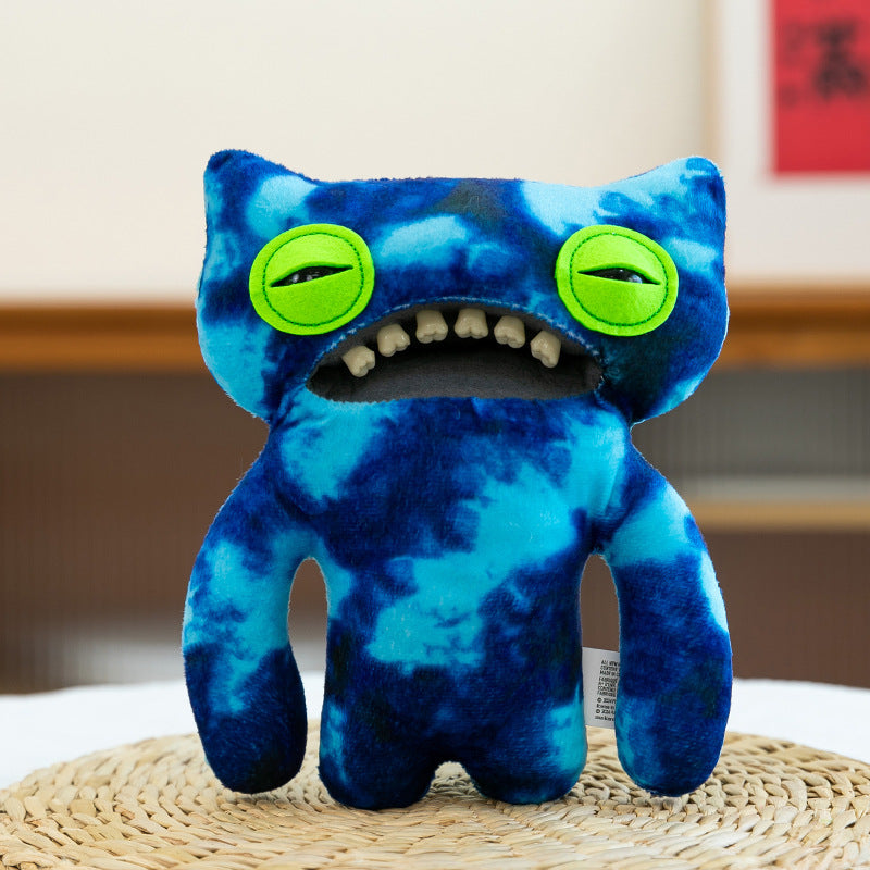 22 cm blaues Monster-Plüschtier – Tie-Dye Kreatur-Stofftier mit grünen Augen