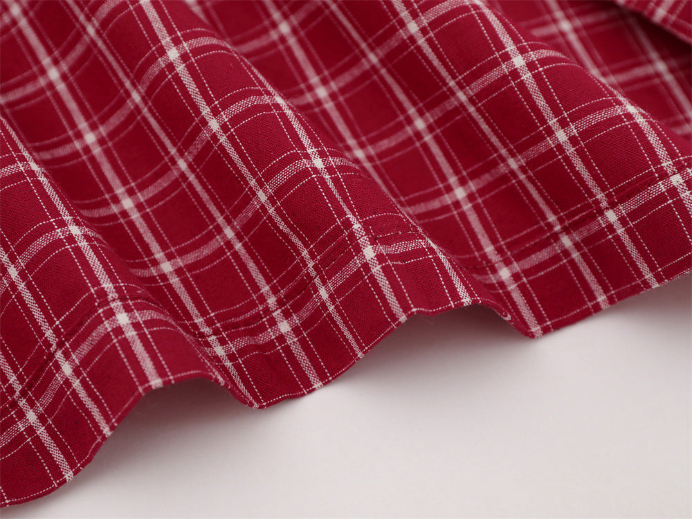 Mens Red Button Up Shirt Plaid Star Patch Long Sleeve Oversized Flannel