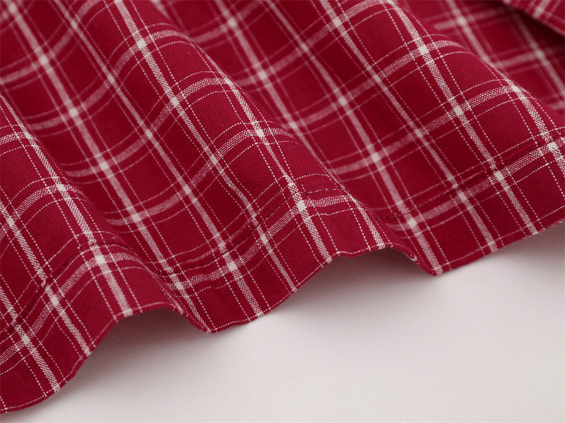 Mens Red Button Up Shirt Plaid Star Patch Long Sleeve Oversized Flannel