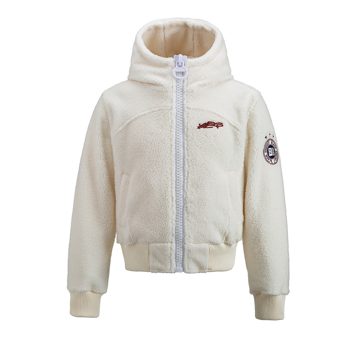 Sherpa Fleece Zip-Up Hoodie Jacket – Varsity Embroidered Teddy Coat