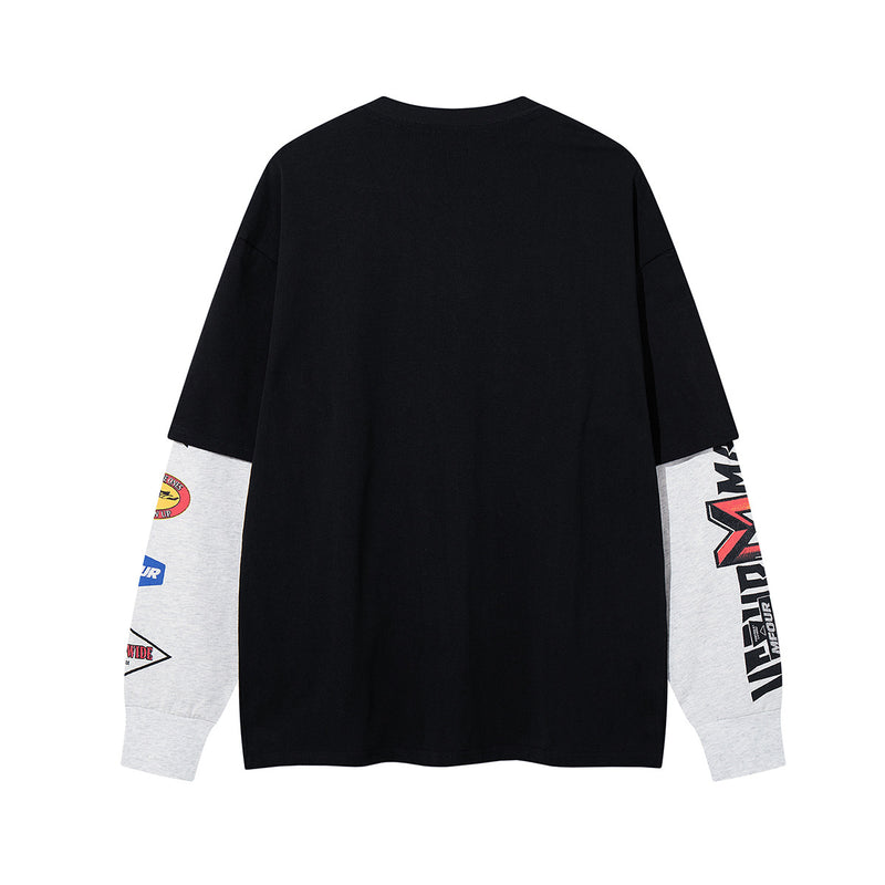 Chemise graphique à manches longues imitation superposition – Imprimé racing motocross MFOUR MAKEY