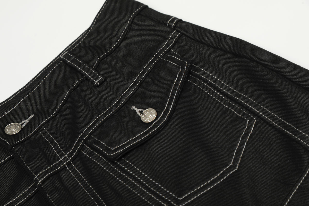 Jean wide leg à imprimé graphique – Denim noir oversize à lettrage affirmé