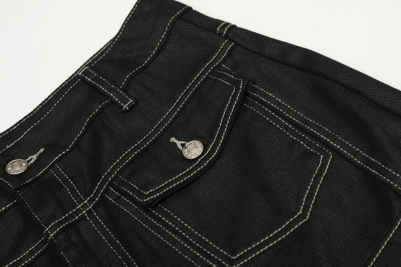 Jean wide leg à imprimé graphique – Denim noir oversize à lettrage affirmé