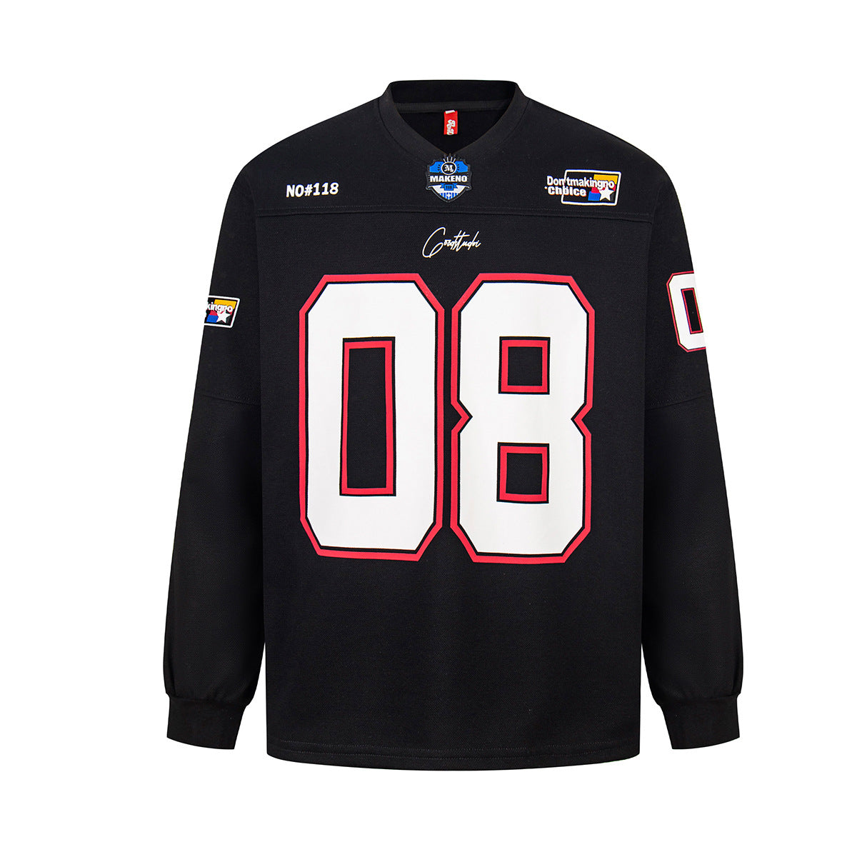 Camiseta de Manga Larga de Fútbol Americano – Top Streetwear Varsity con Número 08