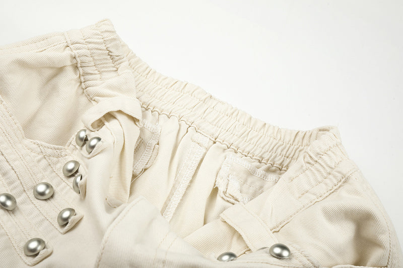 Wide-Leg Studded Pants – Retro American Vintage Metal Rivet Wide Leg Trousers