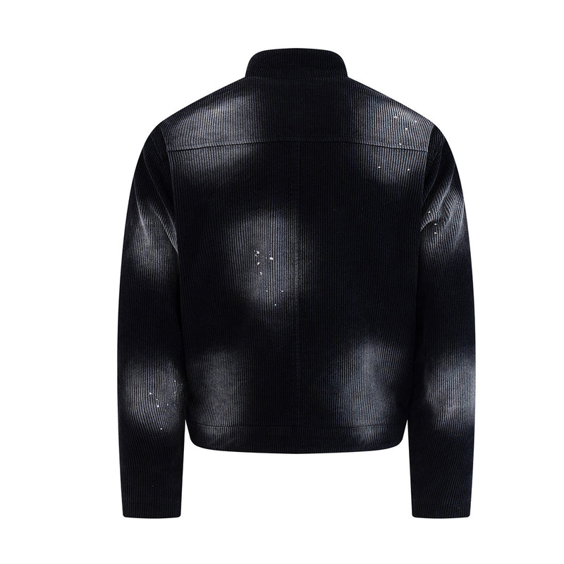 Veste moto en velours côtelé – Style biker noir délavé et usé