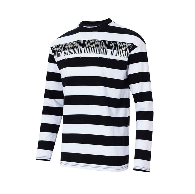Men's Bold Stripe Long-Sleeve T-Shirt with Graphic Letter Print