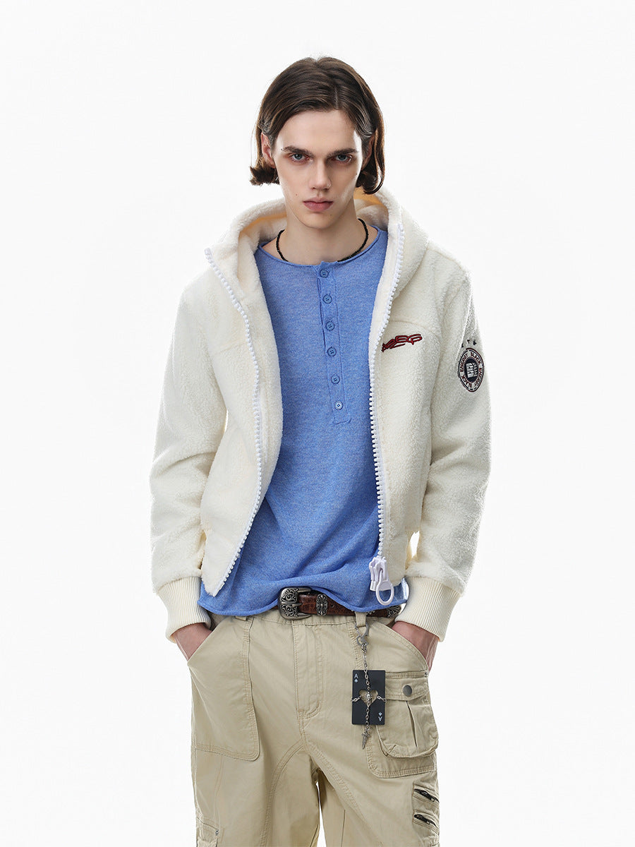 Sherpa Fleece Zip-Up Hoodie Jacket – Varsity Embroidered Teddy Coat