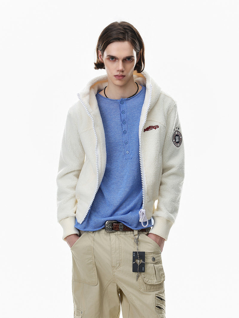 Sherpa Fleece Zip-Up Hoodie Jacket – Varsity Embroidered Teddy Coat