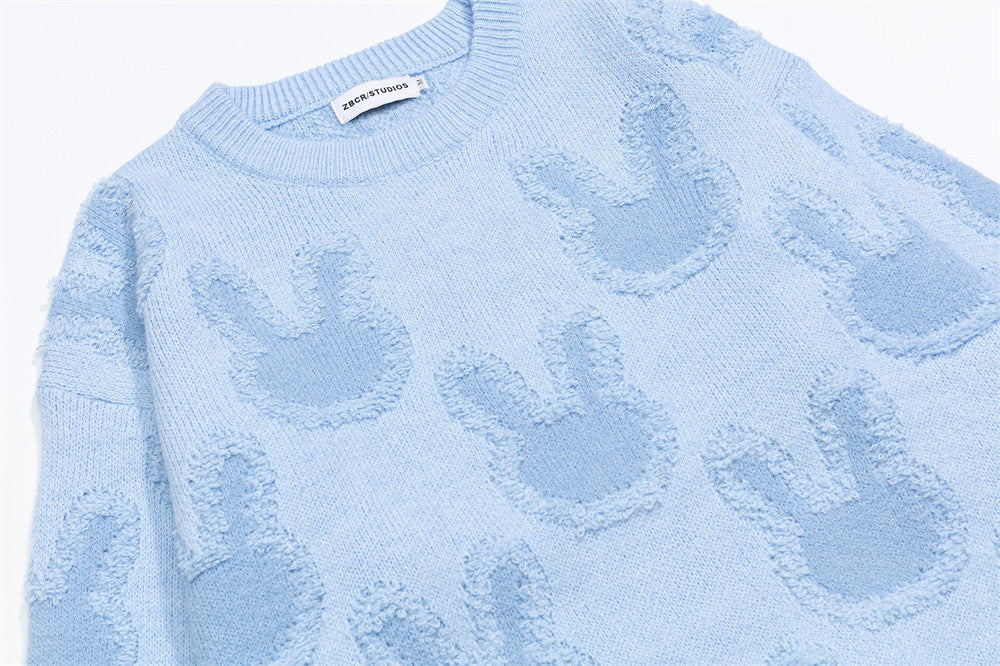 Light Pink Oversized Sweater – All-Over Bunny Jacquard Knit Pullover