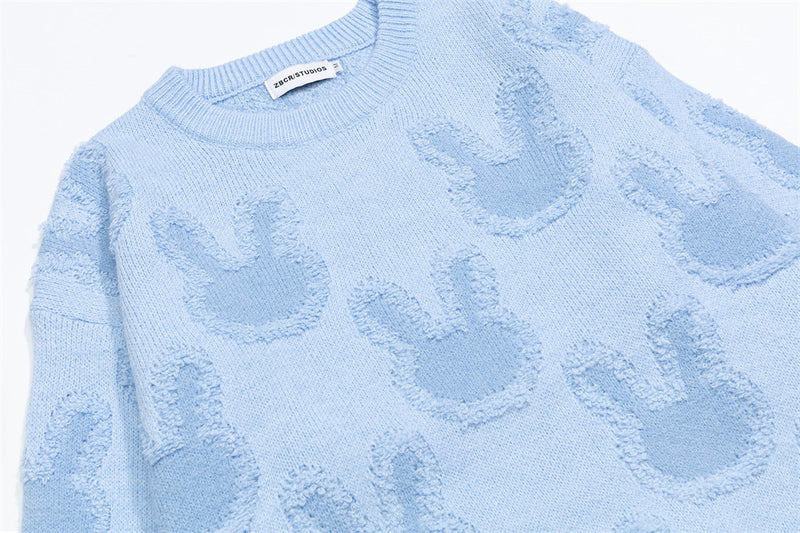 Light Pink Oversized Sweater – All-Over Bunny Jacquard Knit Pullover