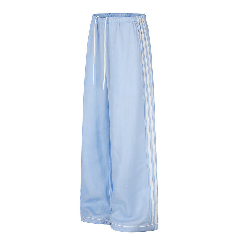 Wide-Leg Track Pants with Side Stripes & Drawstring Waist