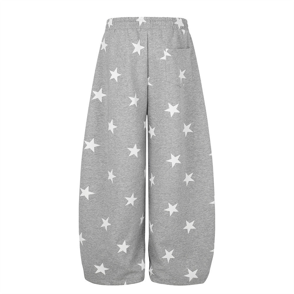 Star Print Wide-Leg Sweatpants – Oversized Pleated Streetwear Joggers