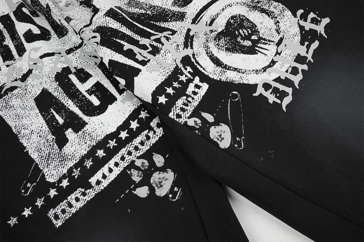 Wide-Leg Graphic Sweatpants – Rise Against Print, Washed Streetwear Baggy Fit