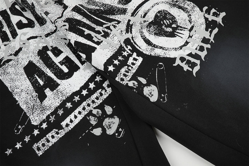 Wide-Leg Graphic Sweatpants – Rise Against Print, Washed Streetwear Baggy Fit