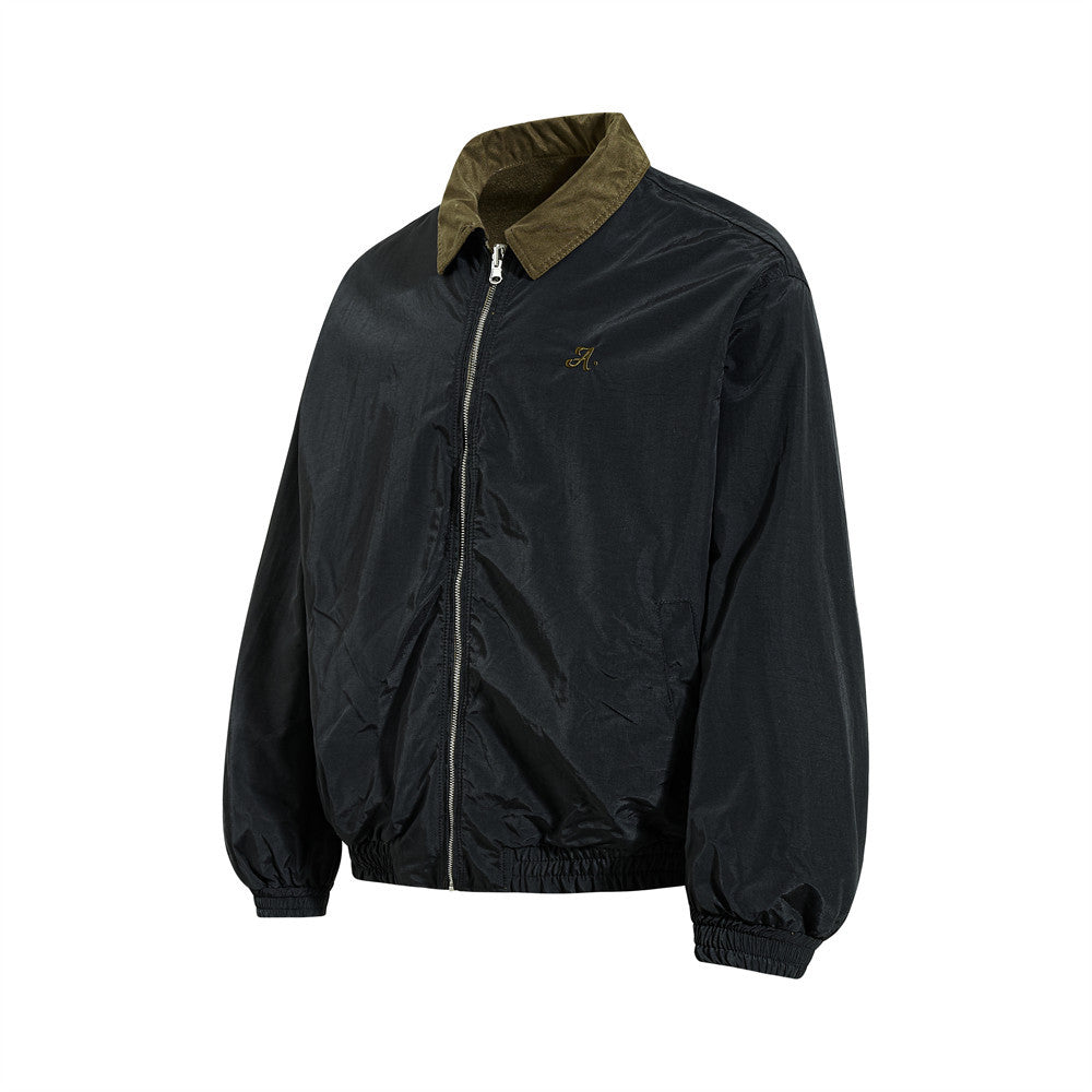 Reversible Oversized Bomber Jacket – Contrast Collar, Dual-Wear Workwear Style