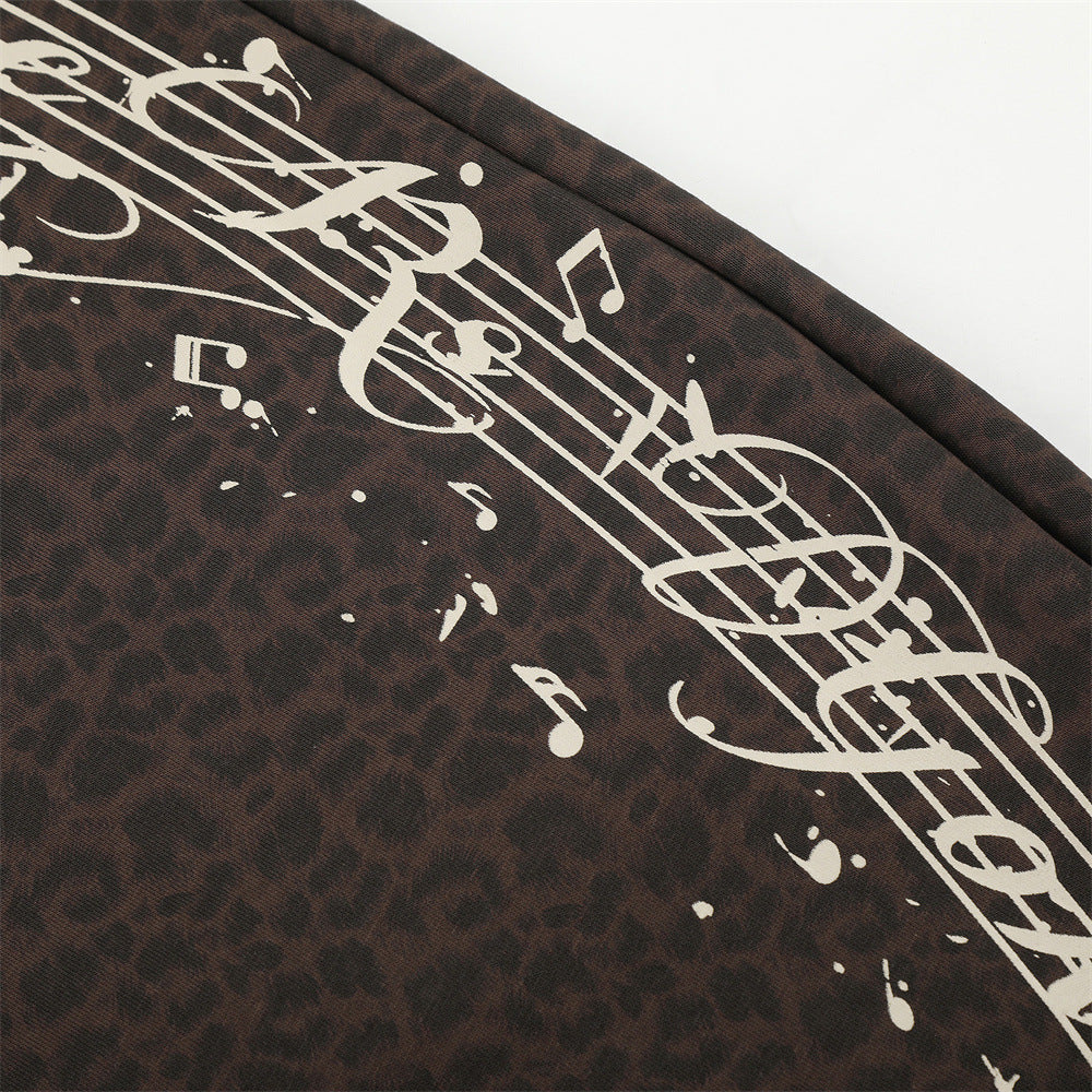 Wide-Leg Sweatpants with Side Stripes & Music Note Print