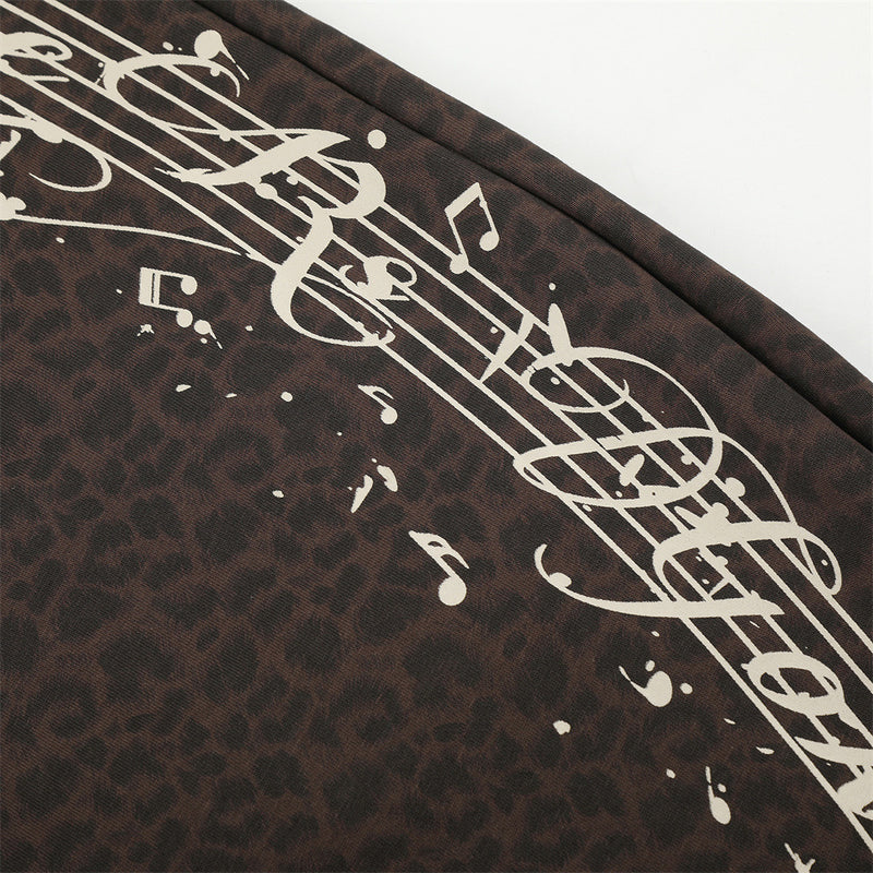 Wide-Leg Sweatpants with Side Stripes & Music Note Print