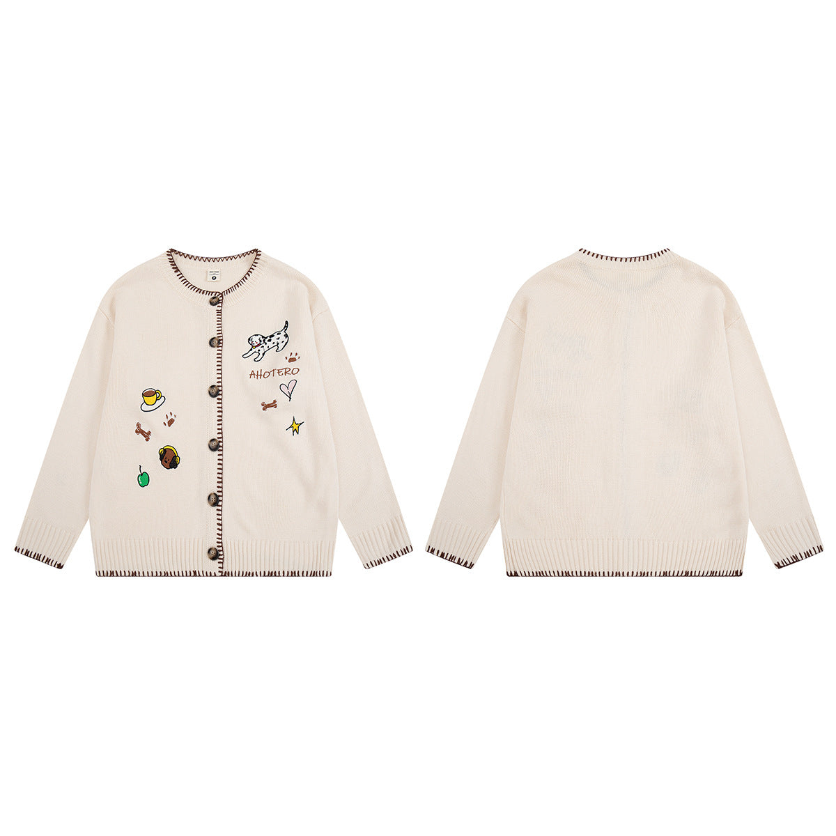 Gilet en maille brodé de motifs cartoon – Chien dalmatien boutonné