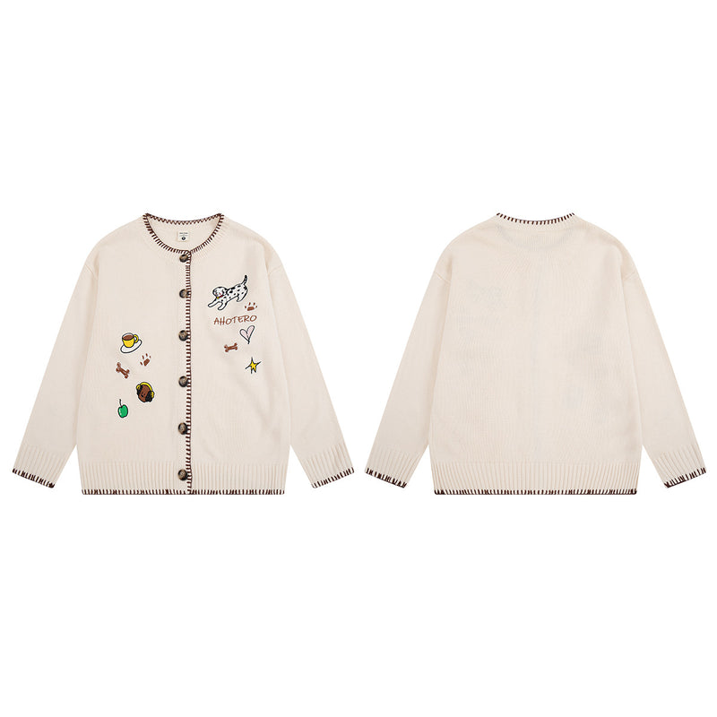 Gilet en maille brodé de motifs cartoon – Chien dalmatien boutonné