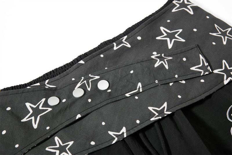 Wide-Leg Cargo Sweatpants with Star-Print Bandana Waistband