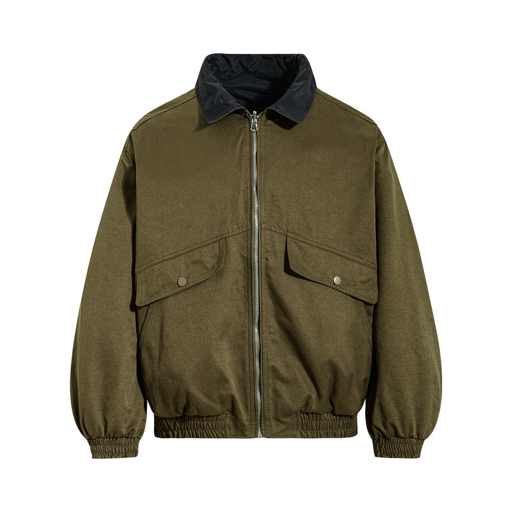 Reversible Oversized Bomber Jacket – Contrast Collar, Dual-Wear Workwear Style