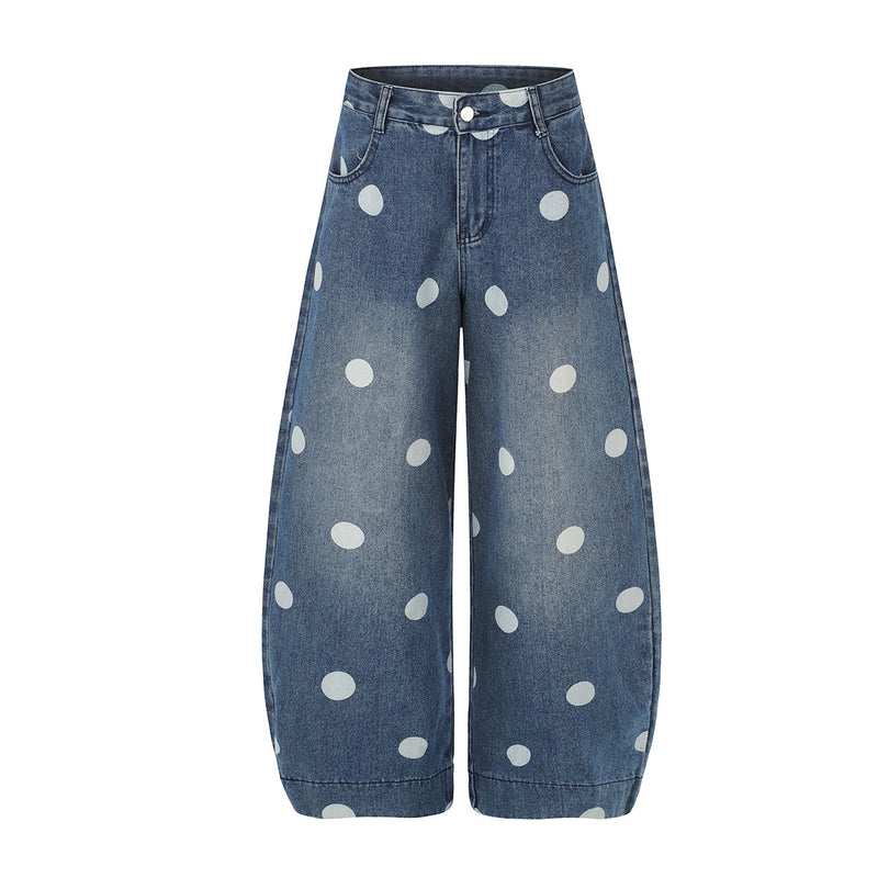 Baggy Mid Rise Jeans Wide-Leg Polka Dot Y2K Denim Pants
