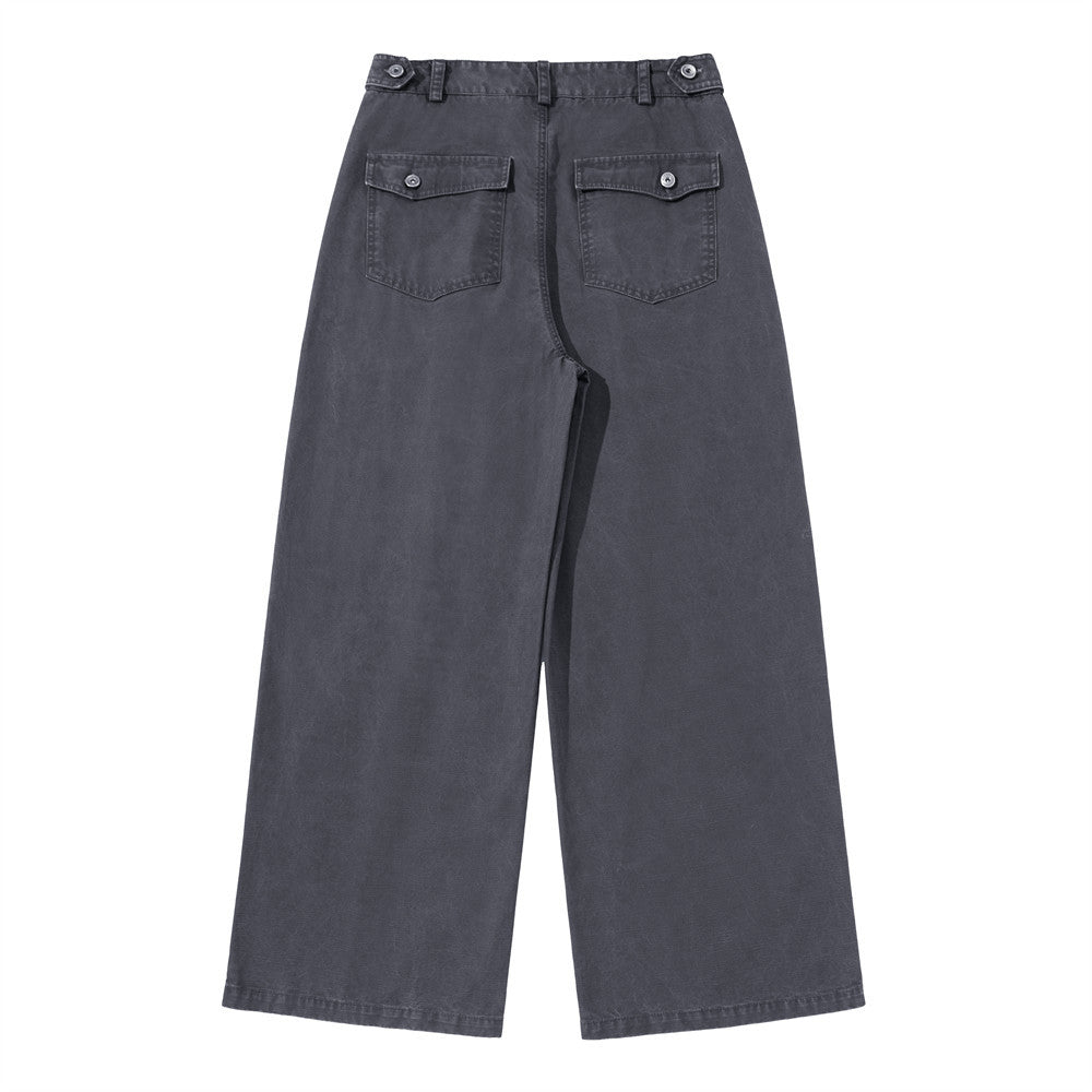 Wide-Leg Pleated Trousers – Vintage Washed Relaxed Fit Men's Pants
