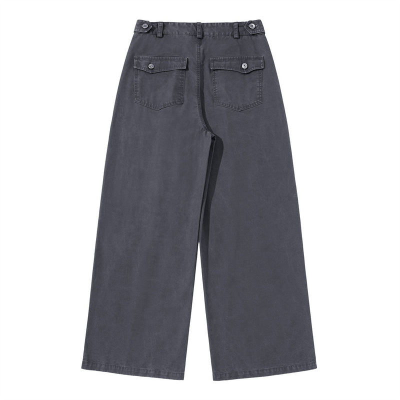 Wide-Leg Pleated Trousers – Vintage Washed Relaxed Fit Men's Pants
